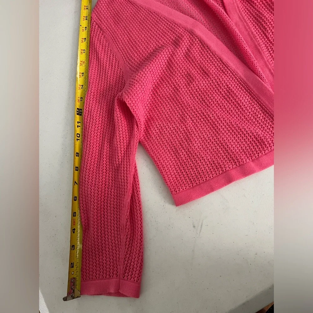 Talbots Lightweight Pink Crocheted Look 3/4 Sleeve Cardigan, NWOT, Size M - Picture 8 of 12